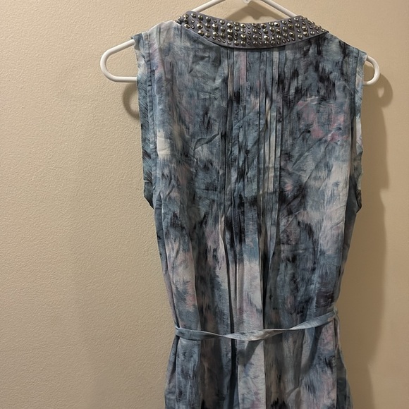 Rebecca Taylor Blue, white and purple silk Tie Front dress - size 10 - Picture 6 of 6